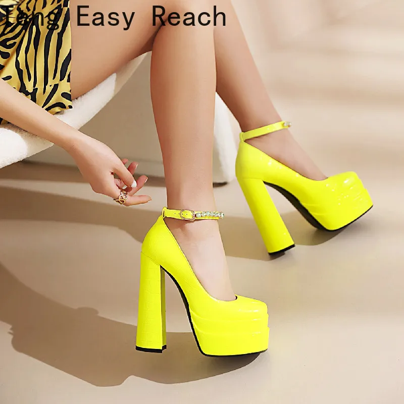

2022 New Sexy Crocodile Pattern Pumps Platform Thick High Heel Rhinestone Party Women's Shoes Black Green Spring Summer Big Size