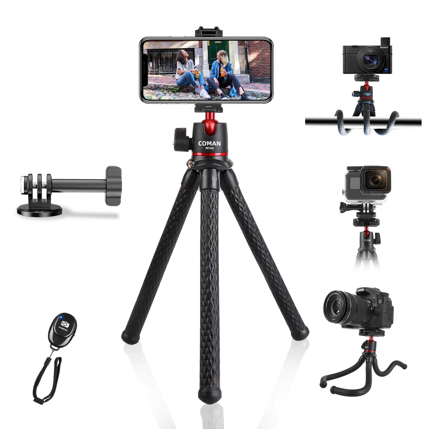 

COMAN MT-40 Famall Flexible Tripod For Phone DSLR Camera Stand With Cold Shoe Portable Travel Tripod For Live Streaming Vlog