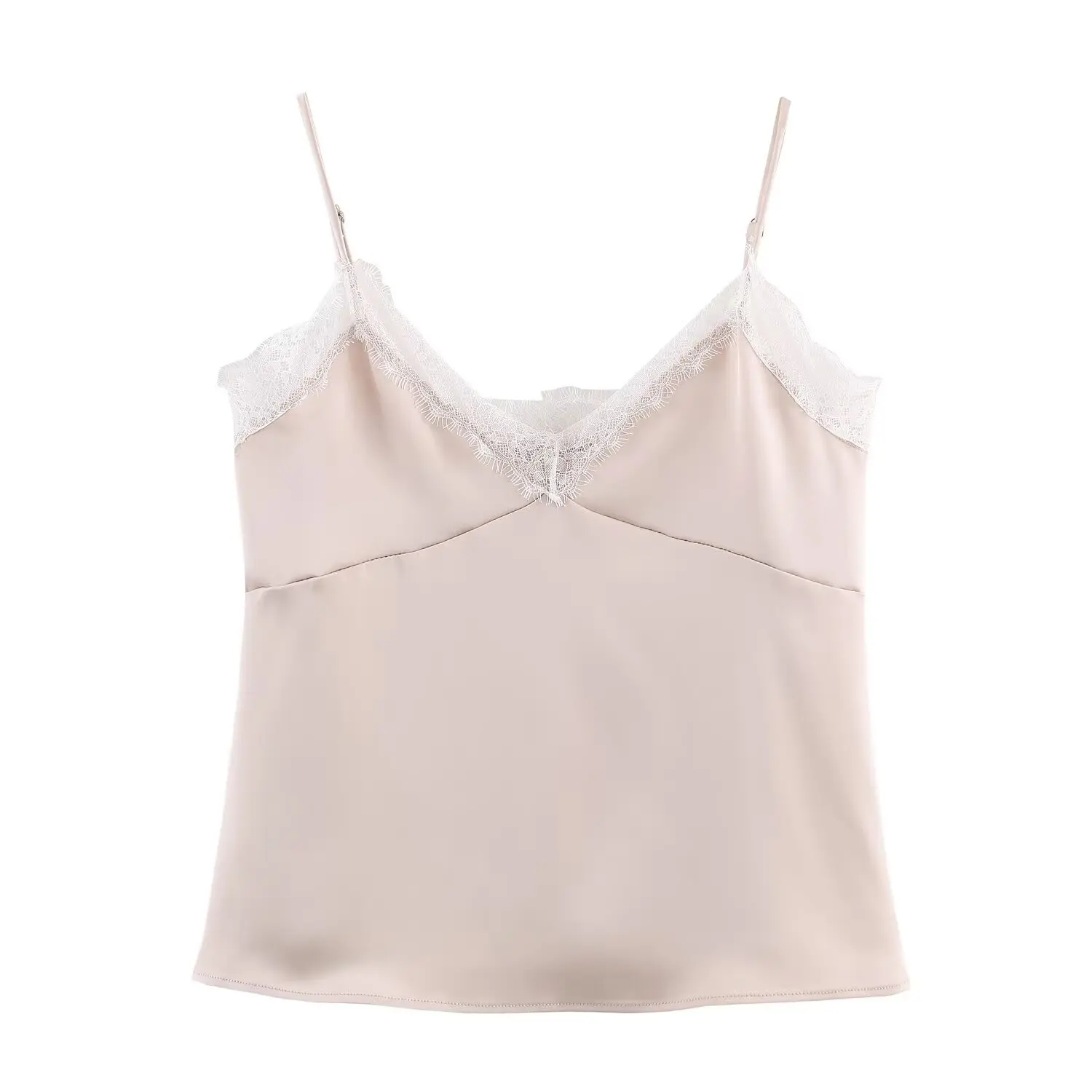 Women'S Spring Summer Elegant Fashion V-Neck Backless Sleeveless Sling Lady Sexy Lace Silk Satin Suspender Vest High Street Tops