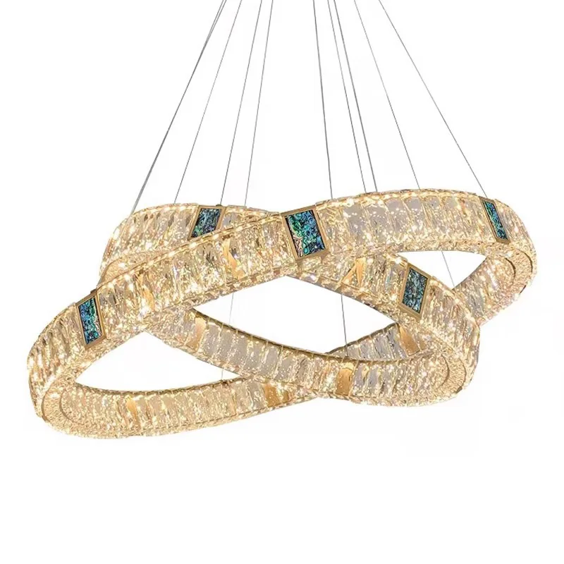 북유럽 럭셔리 링 K9 크리스탈 샹들리에 빌라 거실 식당 침실 천장 LED 펜던트 조명 실내 조명 행잉 램프