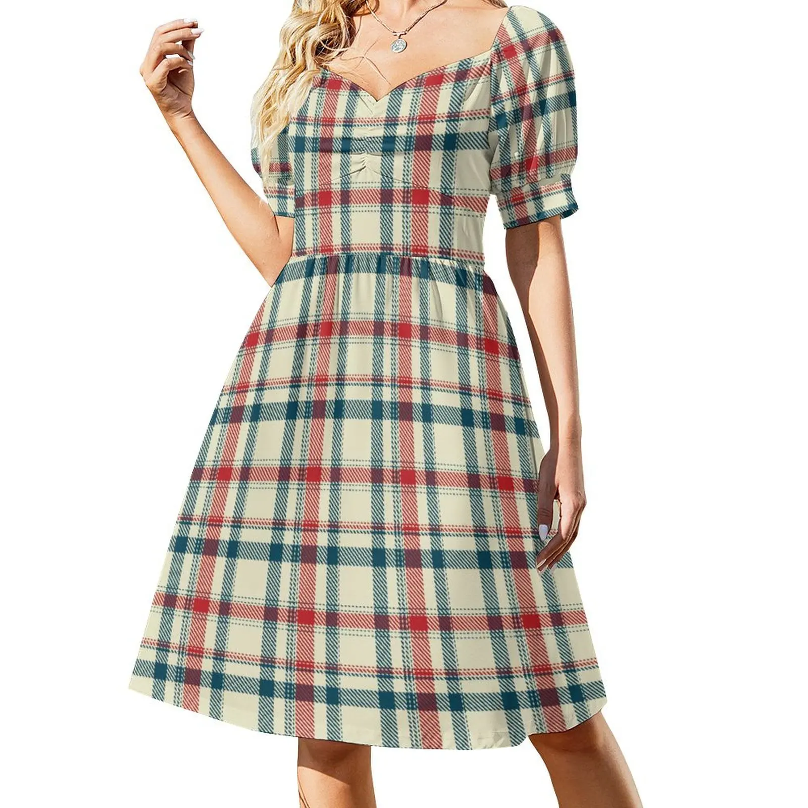 

Vintage Plaid Casual Dress Green And Red Check Street Style Dresses Cute Dress Women V Neck Oversize Vestidos