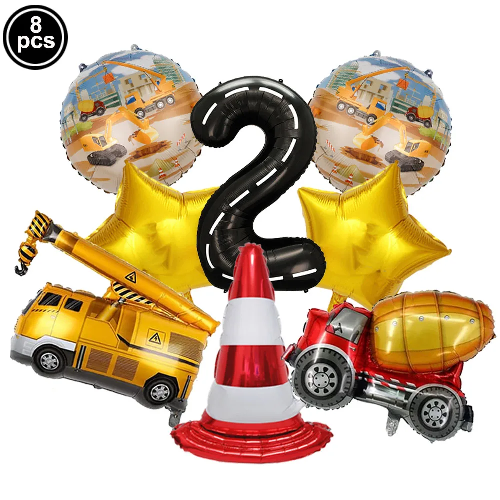 Construction Vehicle Foil Balloons Set for Boys Birthday Party Decorations