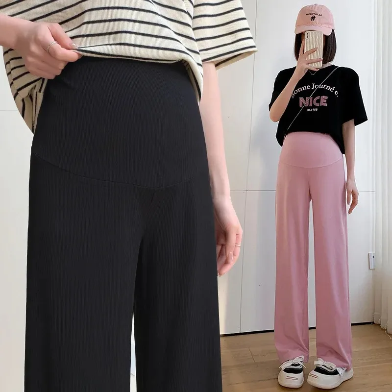 출산복 출산용 와이드 레그 임산부 바지 세로 줄무늬가 있는 바지 임산부를 위한..