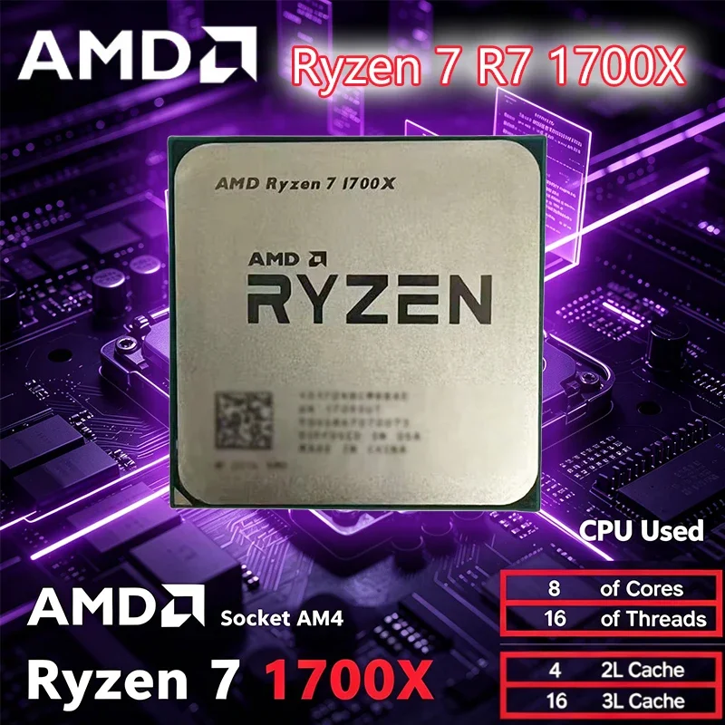 AMD Ryzen 7 1700X CPU R7 1700X 3.4GHZ3.8GHZ 8코어 16스레드 L3=16M 소켓 AM4 CPU 프로세서 게이밍 CPU 루즈 파이