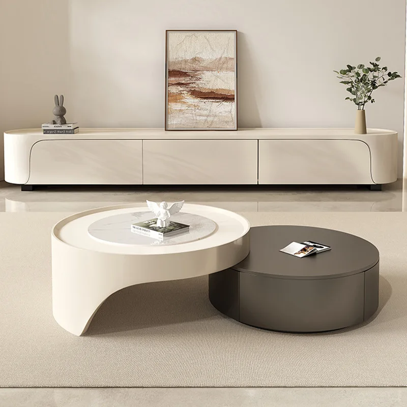 

Telescopic Coffee Table Solid Wood Furniture Sintered Stone Floor TV Cabinet TV Table Living Room Storage Cabinet Coffee Table