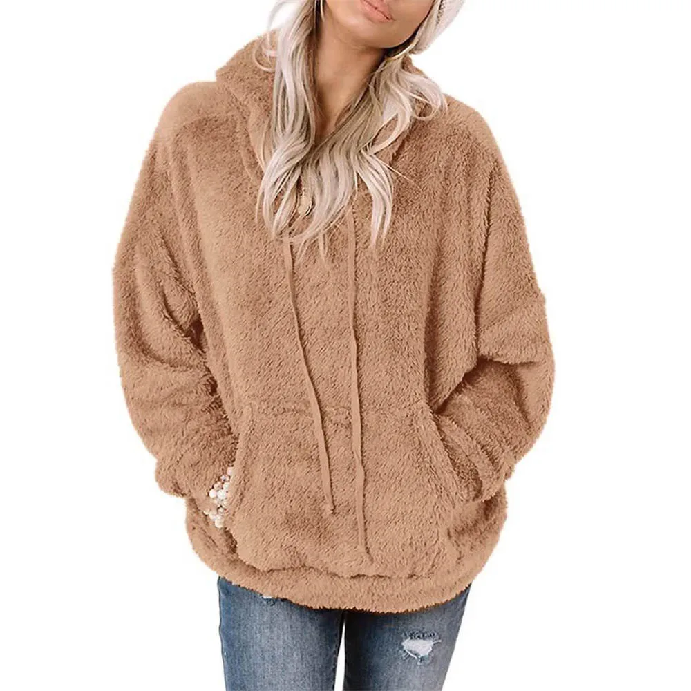 

2023 Winter Sherpa Fleece Sweater Fluffy Fuzzy Pullover Hooded Warm Hoodies Women Loose Sweatshirts