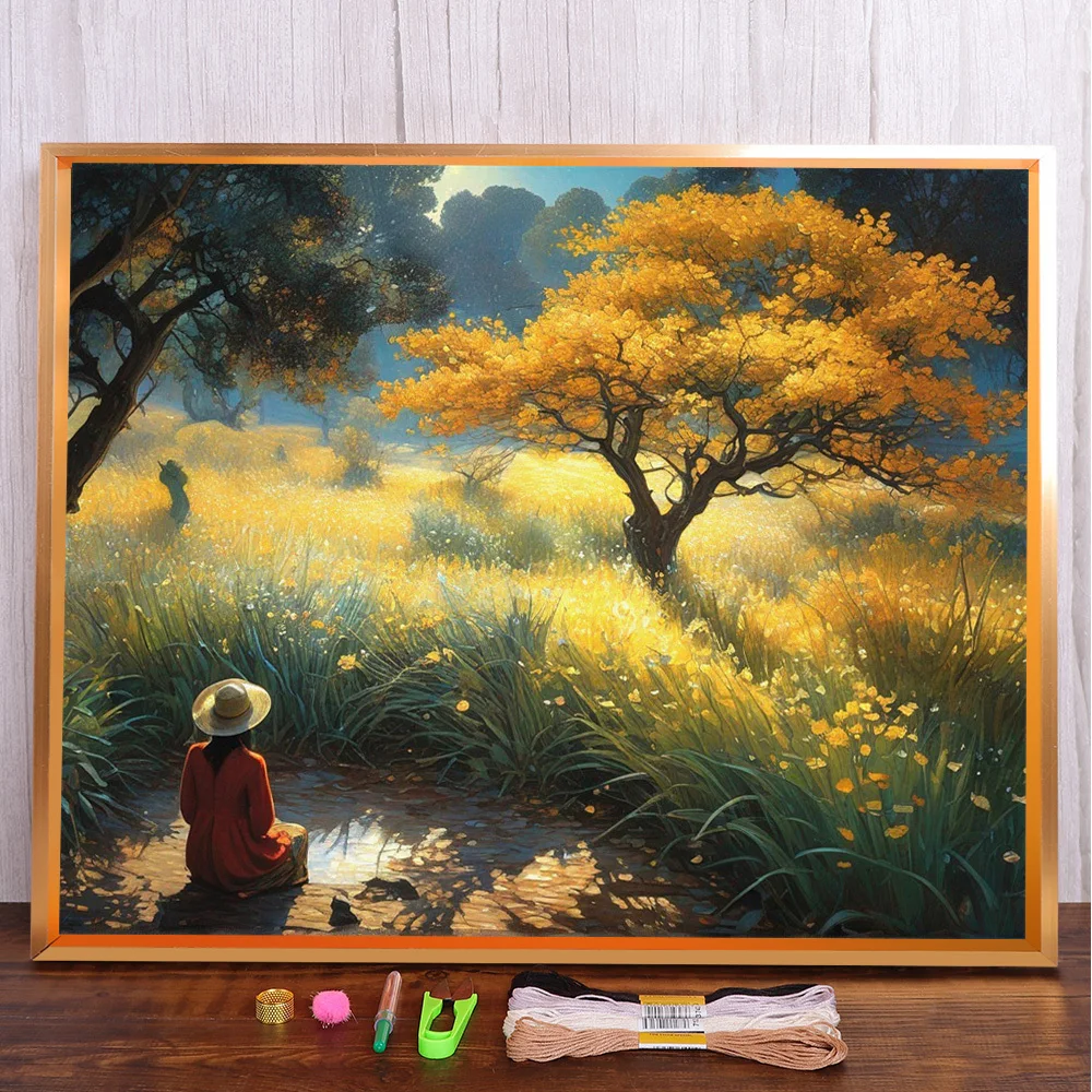 Scenery Autumn Printed Canvas Cross-Stitch Patterns DIY Embroidery
