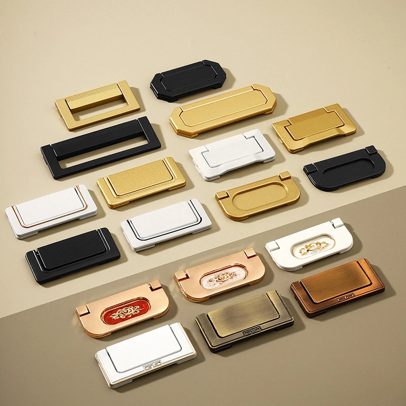 Simple flat concealed buckle drawer cabinet handle invisible flat-mounted gusset furniture hardware aluminum alloy handle