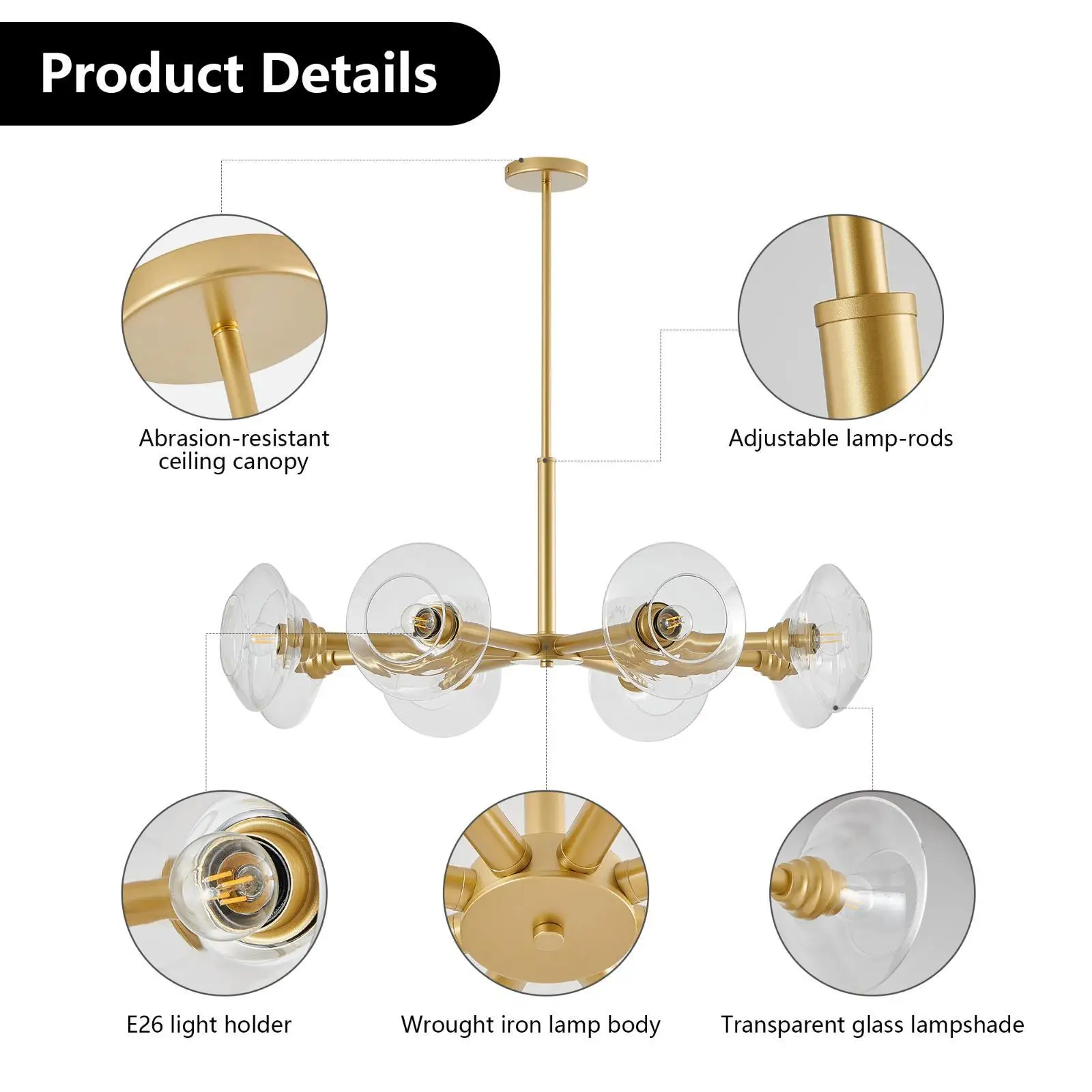 Elegant Gold Pendant Light Fixture Sputnik Chandelier Clear Glass Hanging Lamp for Dining Room Ceiling Modern Decor Elegant Gold Pendant Light Fixture Sputnik Chandelier Clear Glass Hanging Lamp for Dining Room Ceiling Modern Decor