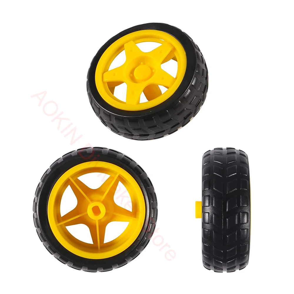 4 pcs DC Electric TT Gear Motor Wheel Kit 3-6V Dual Shaft Geared TT Magnetic Gearbox Engine with 69mm Plastic Car Tire Wheel