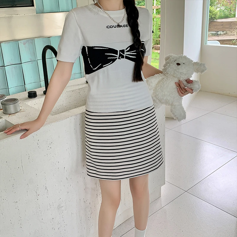 N68489# Pregnancy Skirt A Line Easy Matching Skirts Women Hip Skirt Spring Autumn Simple Striped Summer Casual Maternity