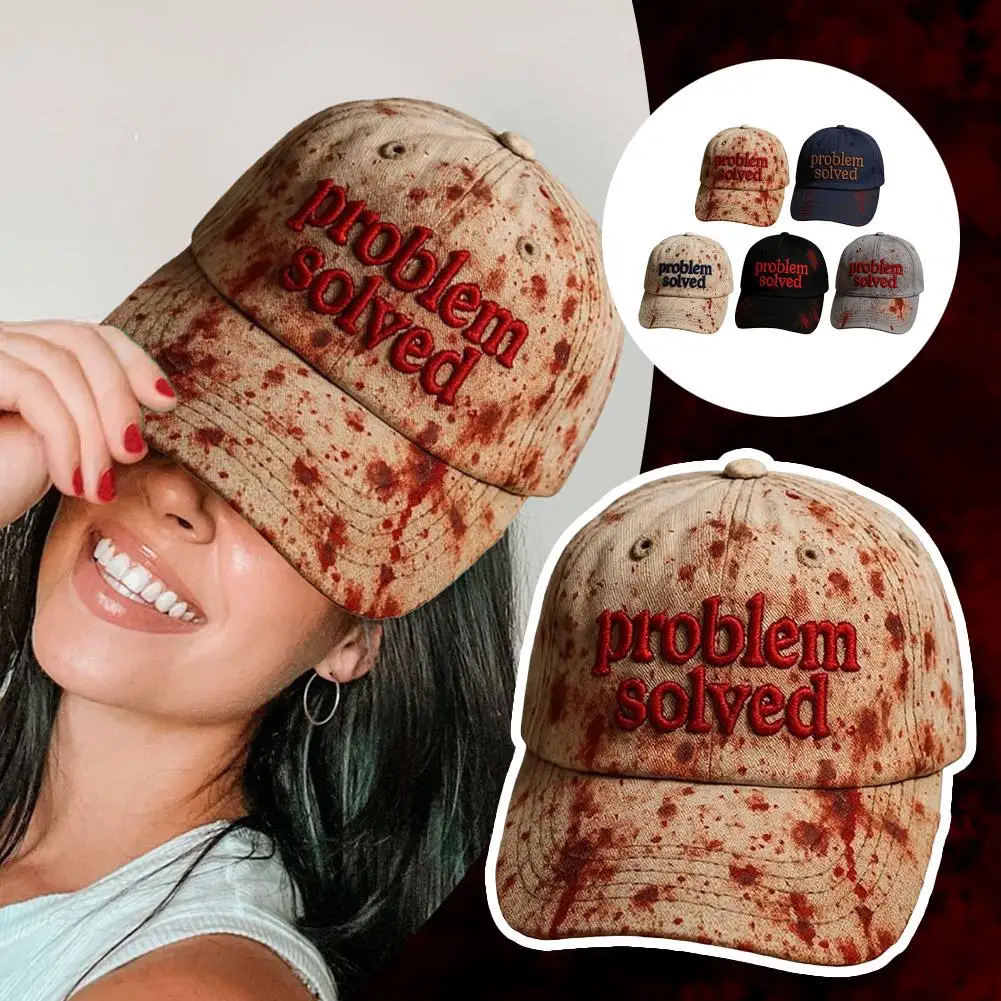 Baseball Hat Dark Blood Stain Print 3D Embroidery Problem Solved Unisex Sun Protection Baseball Hat Halloween Party Baseball Cap