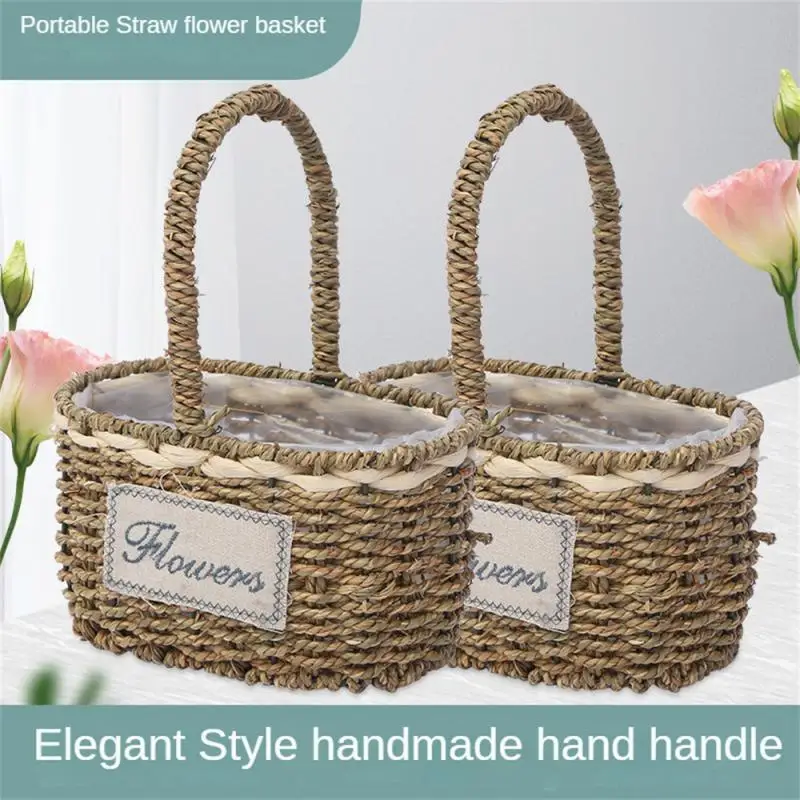 

Соломенная Корзина для цветов, креативная портативная соломенная плетеная корзина для украшения дома