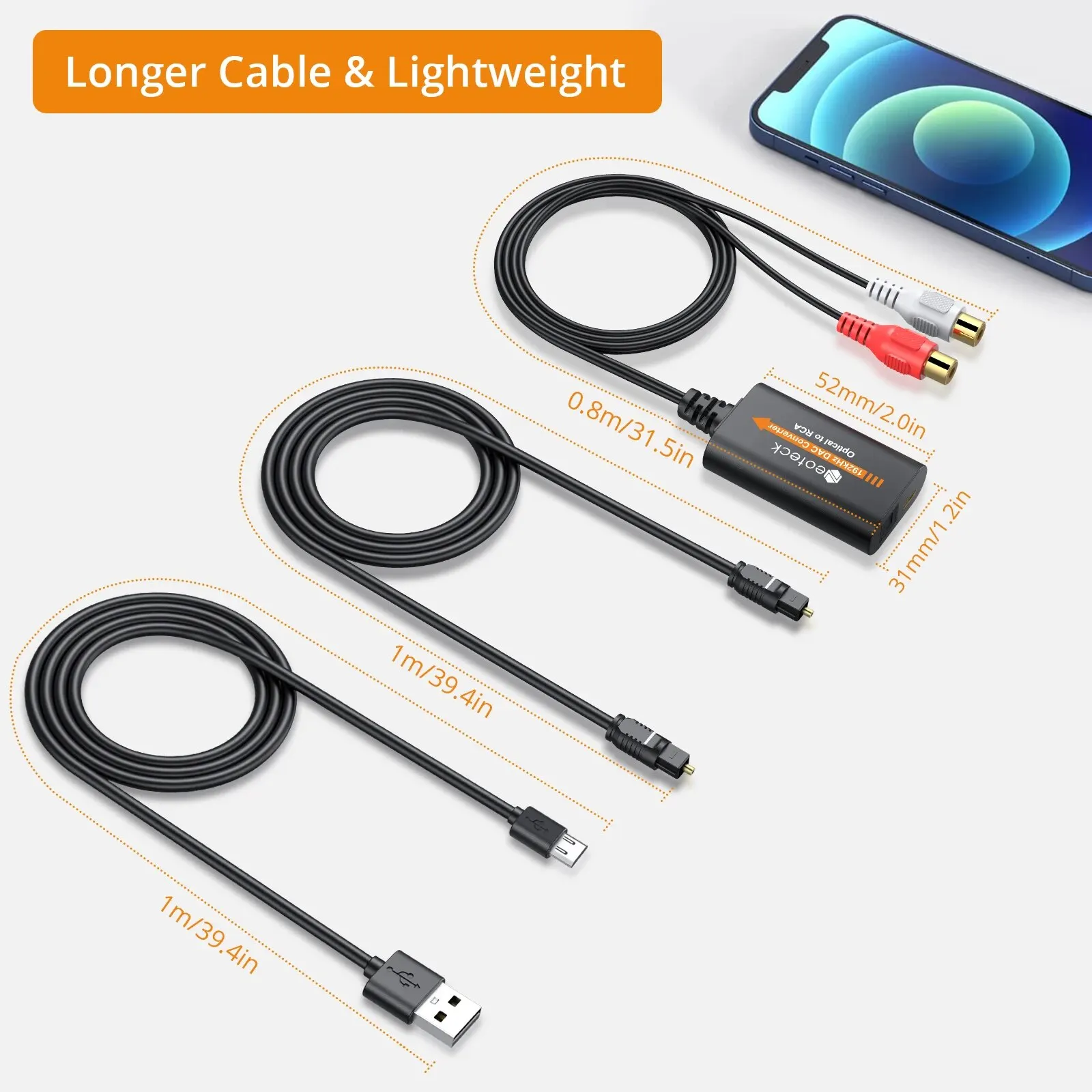192kHz DAC Converter SPDIF to RCA Digital to Analog Audio Converter Optical Toslink RCA Audio Adapter