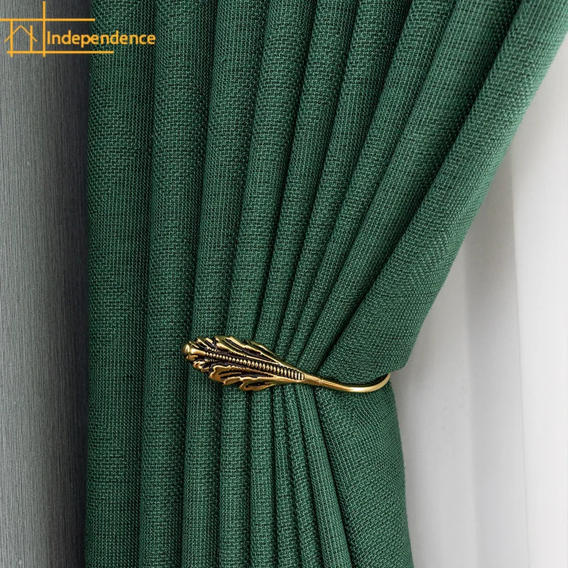 

Dark Green Super Thick Cotton Linen Blackout Curtain for Living Room Bedroom Balcony French Window Partition Curtain Finished