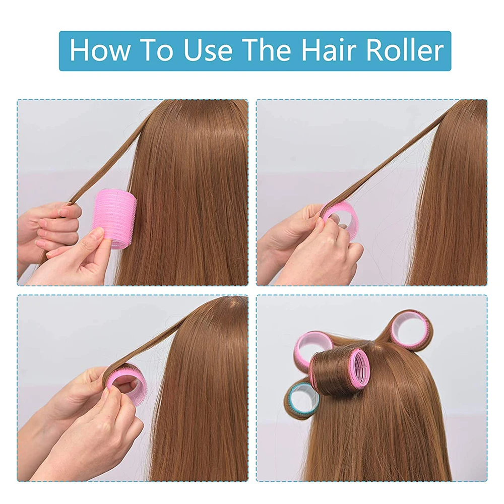 6pcs Jumbo Hair Rollers Self Grip No Heat Hair Curlers Heatless Hair Volume Curlers Self-adhesive Hook & Loop DIY Styling Tools