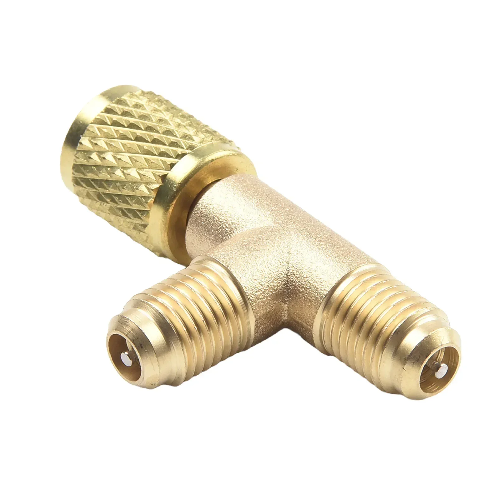 Yellow Quick Coupler Tee Adapter Valve Core Tee Adapter Brass 1/4in SAE Air Conditioning Interface 1x Fits For R22 R12 R134
