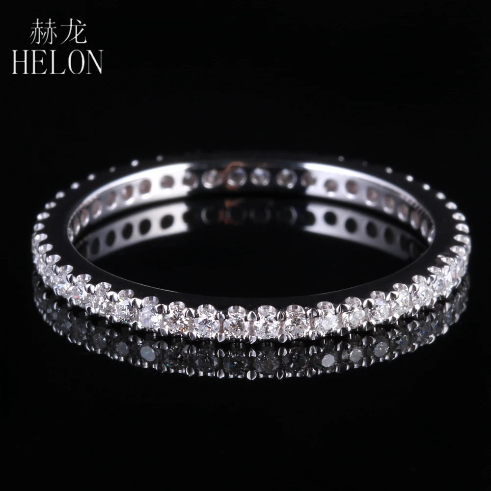 

HELON 1.5mm Wide Band Solid 18K White Gold 0.33CT Natural Diamonds Engagement Wedding Ring Women Full Eternal Fine Jewelry