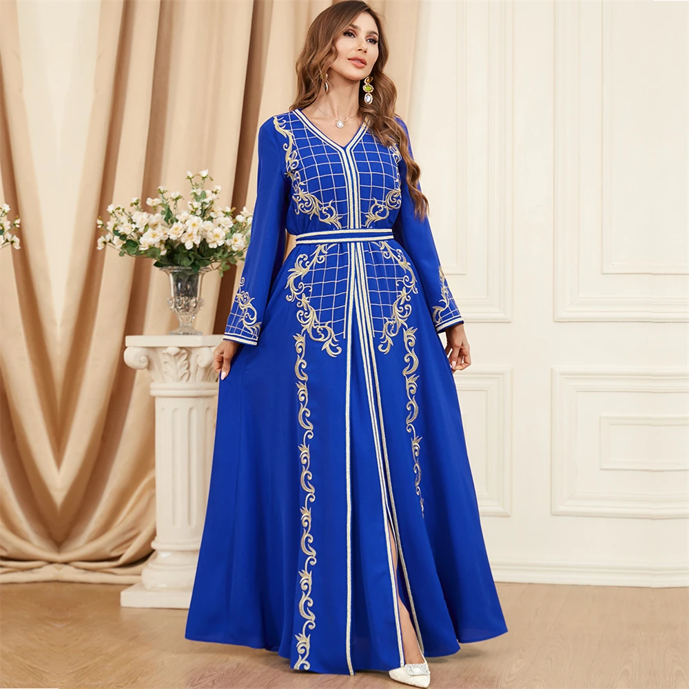 

Eid Party Caftan Morocco 2 Piece Abaya Embroidery Muslim Women Maxi Dresses Set Turkey Arabic Kaftan Dubai Islamic Gown Jalabiya
