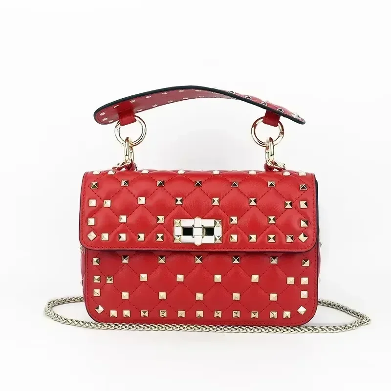 2024 New Fashion Women Sheepskin Leather Rivet Handbags Chain Bag Designer Shoulder Bags Luxury Woman Messenger Bags 6