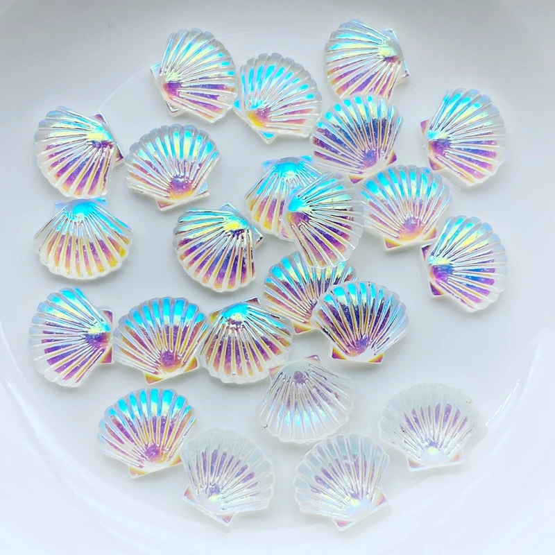 50Pcs New Cute Mini Shiny Shells Resin Figurine Crafts Flatback Cabochon Ornament Jewelry Making Hairwear Accessories
