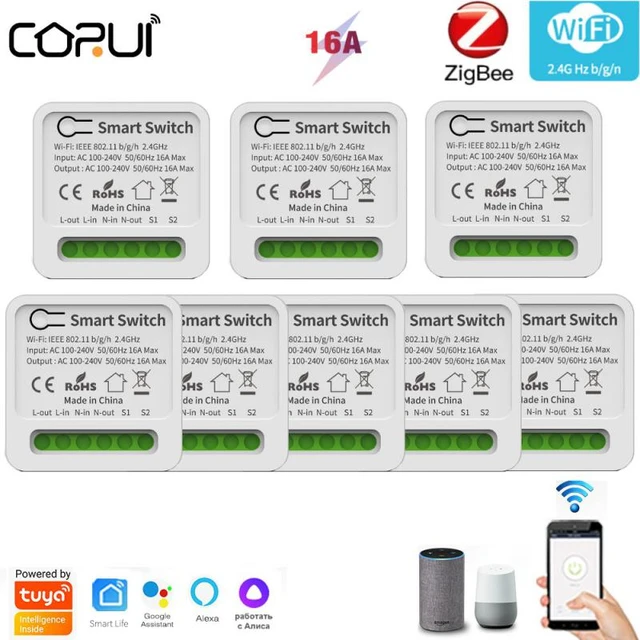 Zigbee Switch Mini Tuya WiFi Smart Switch Interruptor Zigbee 3.0 Compatible  with Alexa Google Home 2 Way Control Voice Control (Color : Tuya Smart