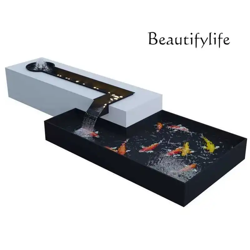 Rock slab fish tank flowing water, fish pond landscape water system landscaping altar custom outdoor sunscreen fish box