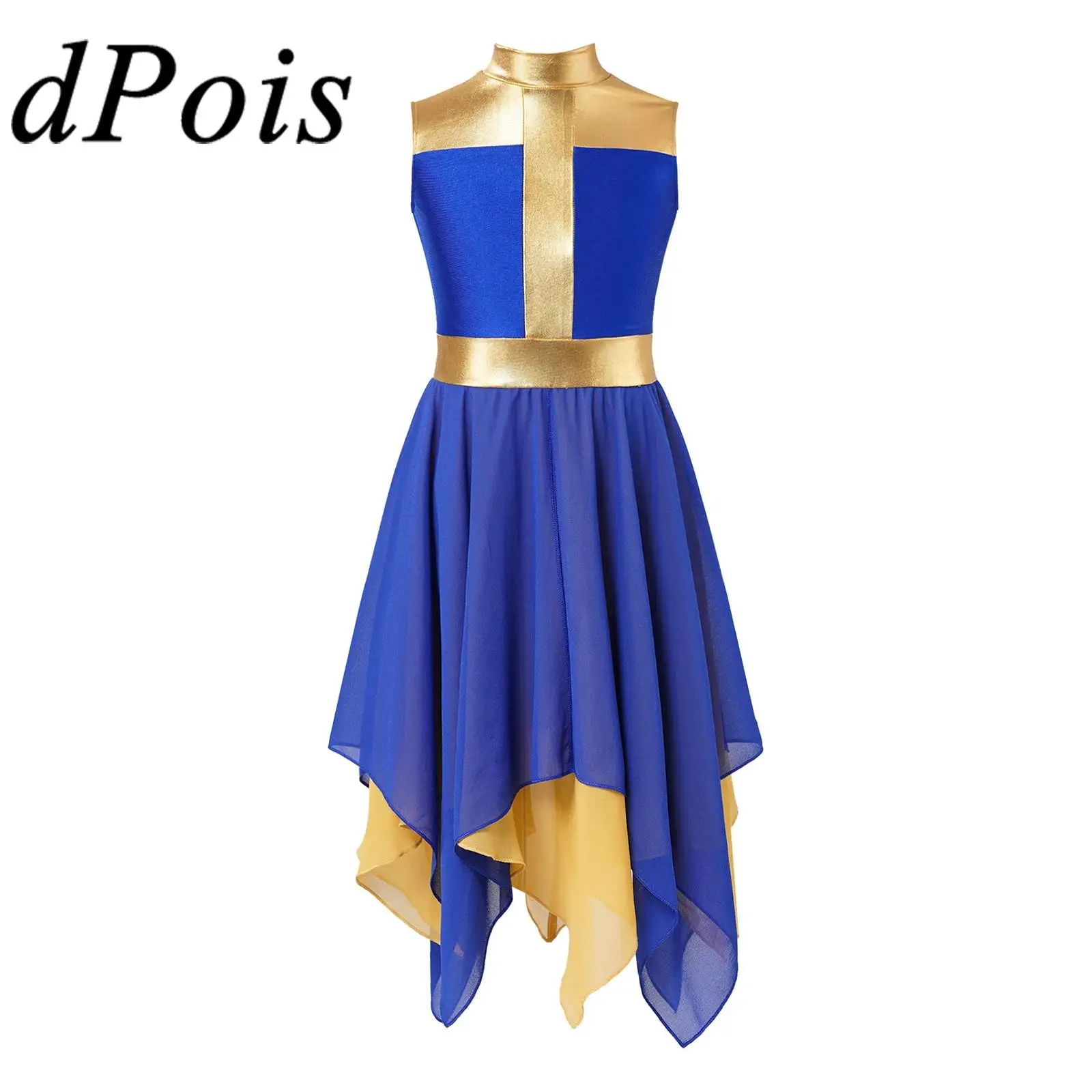 

Kids Girls Chiffon Lyrical Dresses Sleeveless Choir Praise Dance Dress Celebration of Spirit Church Worship Costume Dancewear