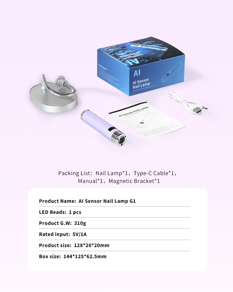 AI 스마트 센서 LED 플라스틱 미니 네일 램프 휴대용 충전식 핸드헬드 자동 화면 디스플레이 소형 UV 램프