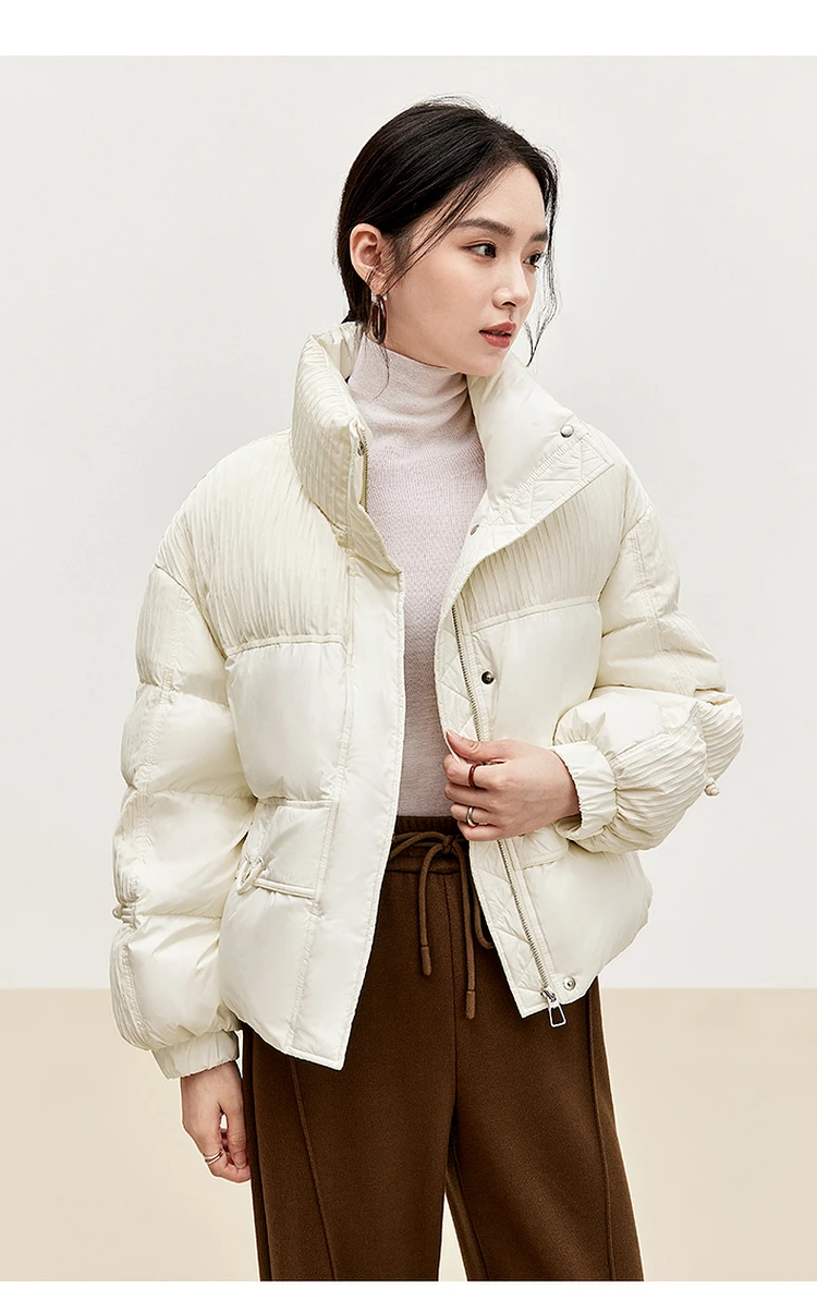 SENTUBILA Women's Cropped Down Coat 2024 Winter Fashion Puffer Jacket 90% White Duck Down Stand Neck Outerwear Ladies W44Y56273