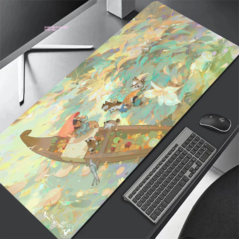 

Large Mousepad Gamer Non-slip Mousepads Keyboard Mat Desk Rug Chinese Folklore Pc HD Desk Mats Company Green Mouse Pad For Gift