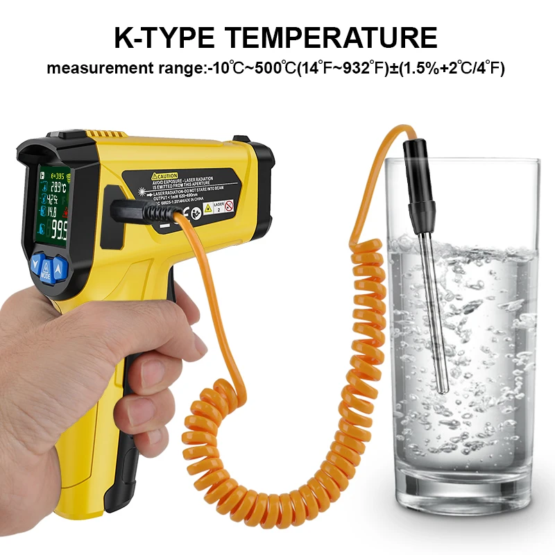 Digital Thermometer digital thermometer infrared thermometer Mestek 800C Digital Infrared Thermometer-50~800℃ Color Screen Pyrometer Data Hold 12:1 D:S Thermometer with Temperature Probe