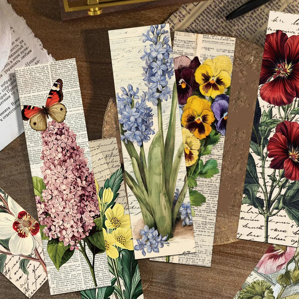 Vintage Flowers Bookmarks 30pcs Reading Pages Books Labeled Students Stationary Supplies DIY Creative Aesthetic Bookmark