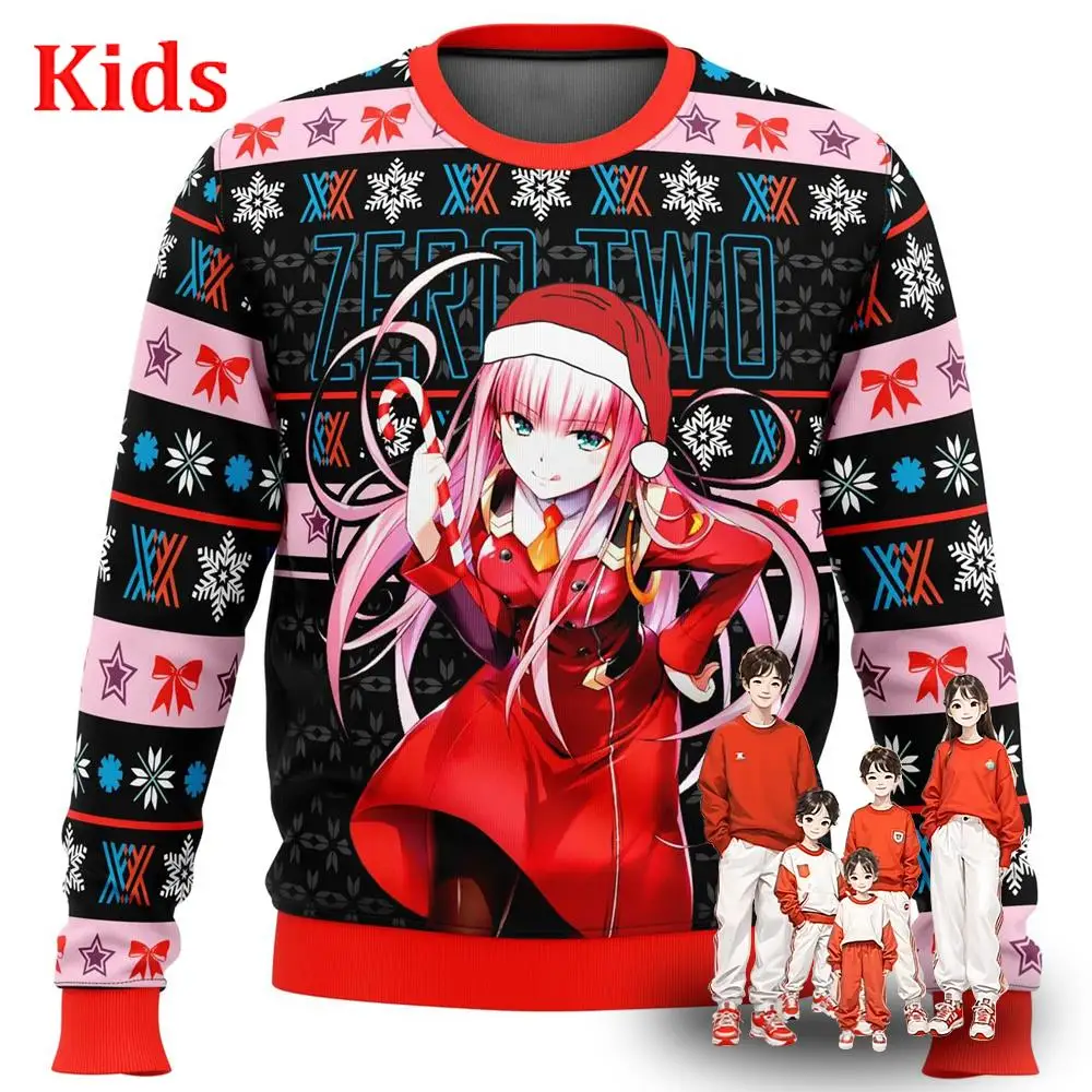

Darling In The Franxx Zero Two Ugly Christmas Sweater Christmas Sweater Gift Santa Claus Pullover Kids 3D Sweatshirt Top Autumn