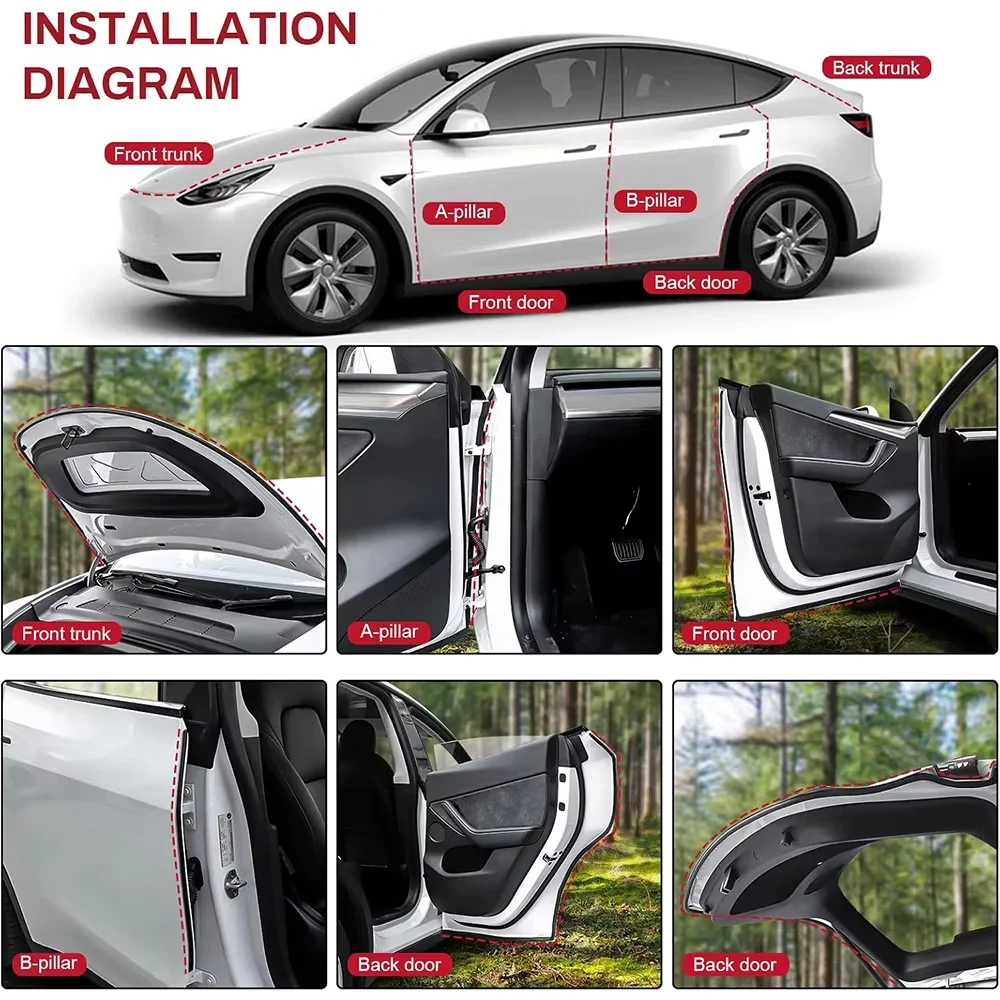 Tesla Model Y Model 3 하이랜드 도어 고무 씰 방음 날씨 스트리핑 트림 바람 소음 감소 키트 액세서리