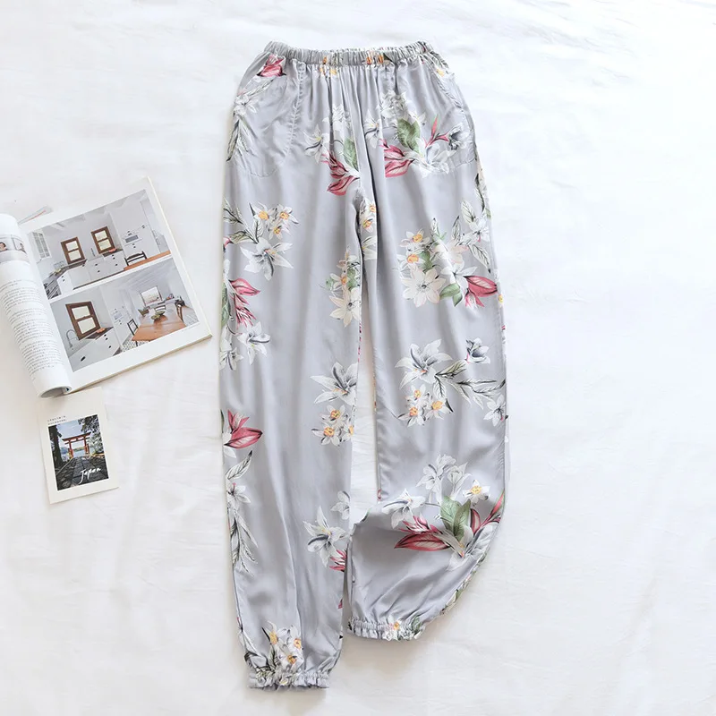 Fdfklak Baumwolle Rayon Nachtwäsche Hose Für Frauen Pantalones Frühling Herbst Druck Pyjamas Hosen Lose Hause Tragen Pyjamas Hosen – Detail 5