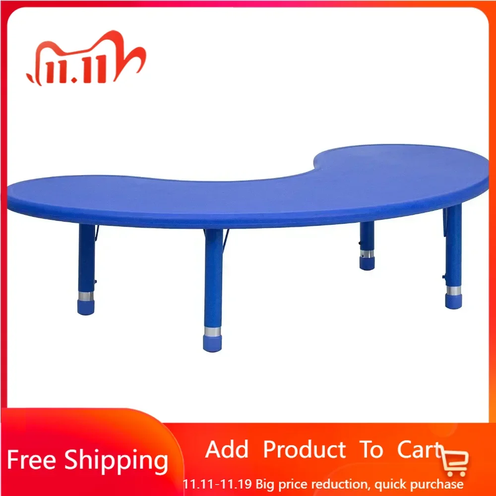 Half-Moon Adjustable Height Preschool Activity Table for School/Home, Plastic Classroom Activity Table for Kids