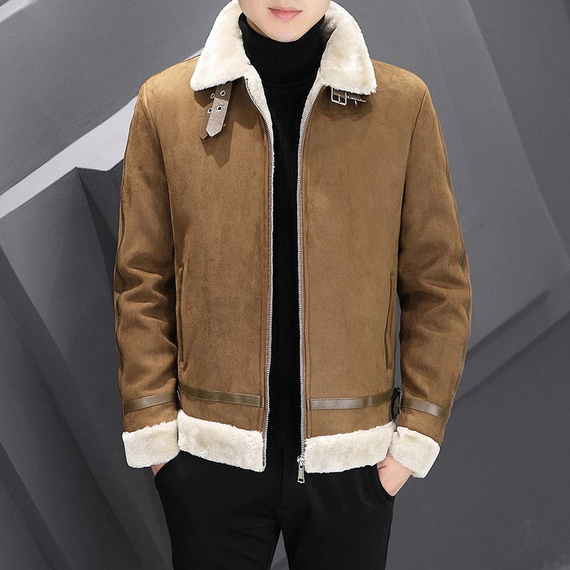 Men Coat Fleece-Lined Thickened Short Winter Woolen Coat Men Warm Fur Collar Jacket Men Clothing