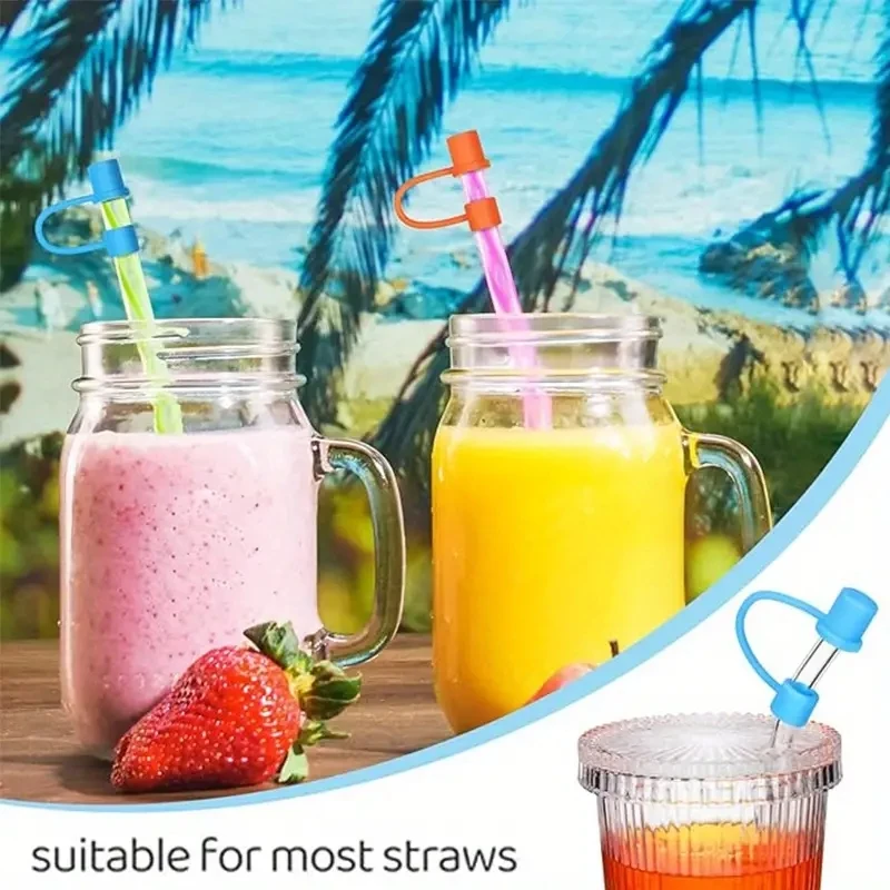 10PCS Silicone Straw Cap Solid Color Straw Stopper 7-8mm Dust Cap Candy Color Milk Tea Beverage Cover