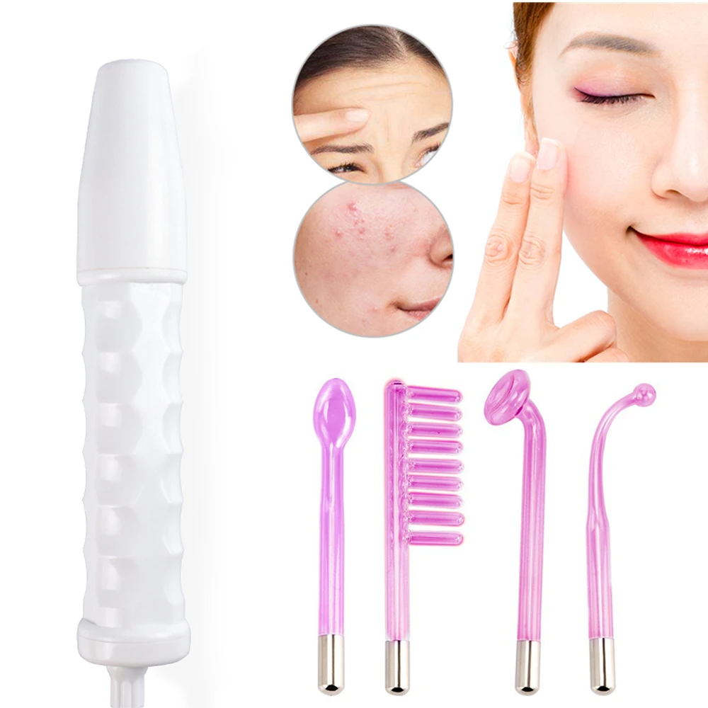 4-IN-1 Portable High Frequency Facial Beauty Machine Electrode Purple Light Glass Tube Wand Acne Massage Facial SPA Skin Care