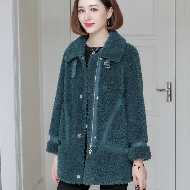 Women Faux Fur Coat Mid Length Version Loose Large Size Mom Outfit Thicken Lamb Wool Warm Outwear 2023 New Fashion Casual Parkas 2023 winter new women fashion faux mink fur coat female mid length loose large size hooded casual leopard print thicken outwear