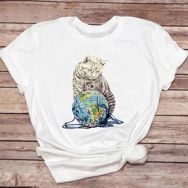 Top Trend Tee Cat Style New Lovely 2022 Women Lady Casual Short Sleeve Fashion Summer Tshirt O-neck Travel Graphic T-Shirt