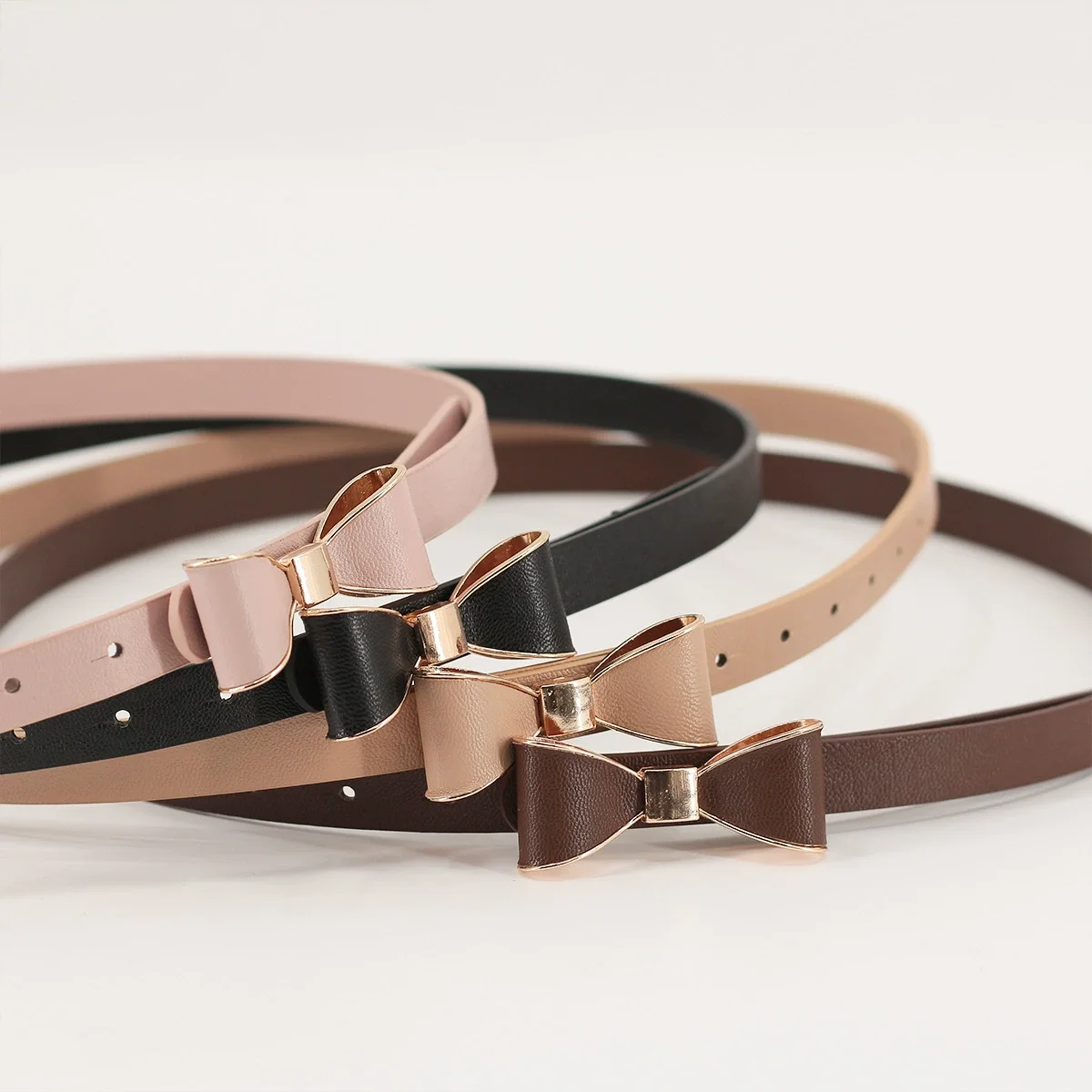 New women's bow belt, fashionable gold buckle belt, paired with