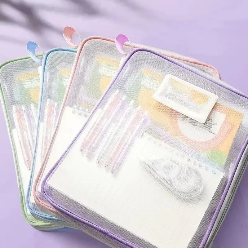 Transparent Stationery Storage Folder Hot Thicken Mesh Zipper File Packing A4 Size School Office Supplies Travel Storage Bags