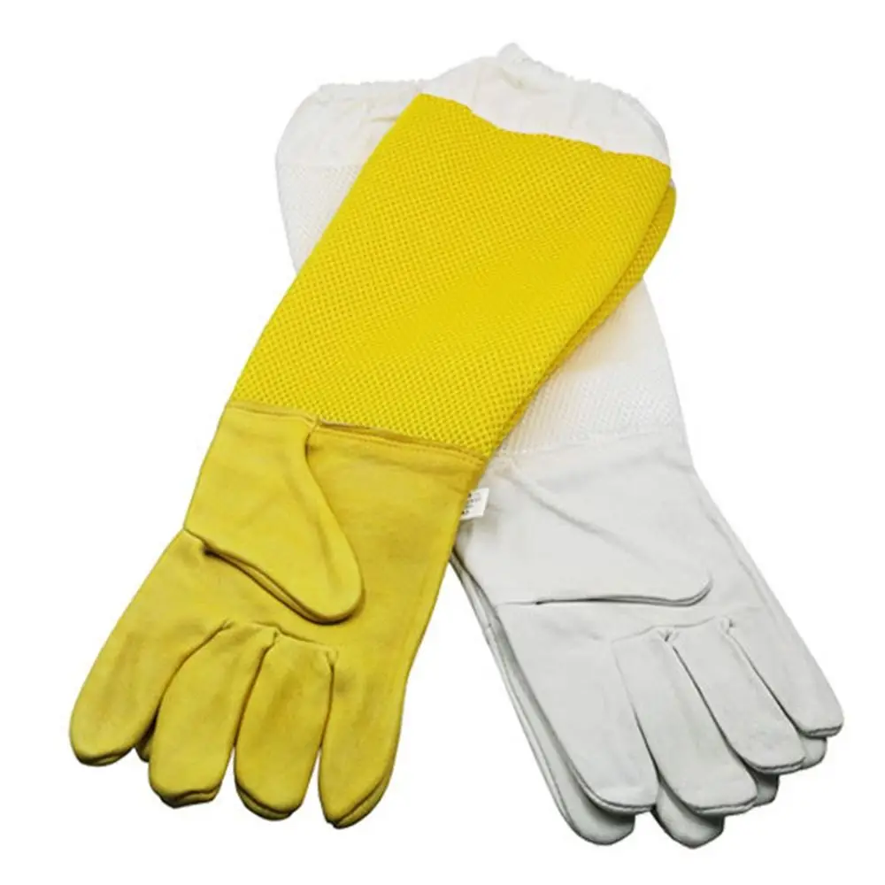 

Long Sleeves Beekeeping Gloves Yellow White Canvas Cotton Mesh Breathable Anti-bee Gloves Creative Durable Beekeepers Supplies