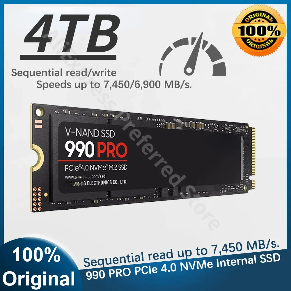 

PS5 SSD 990 PRO 1TB 2TB 4TB PCIe 4.0 M.2 2280 NVME Disk Drives Read Speeds Up to 7,450MB/s Internal SSD for PC Desktop Mac PS5