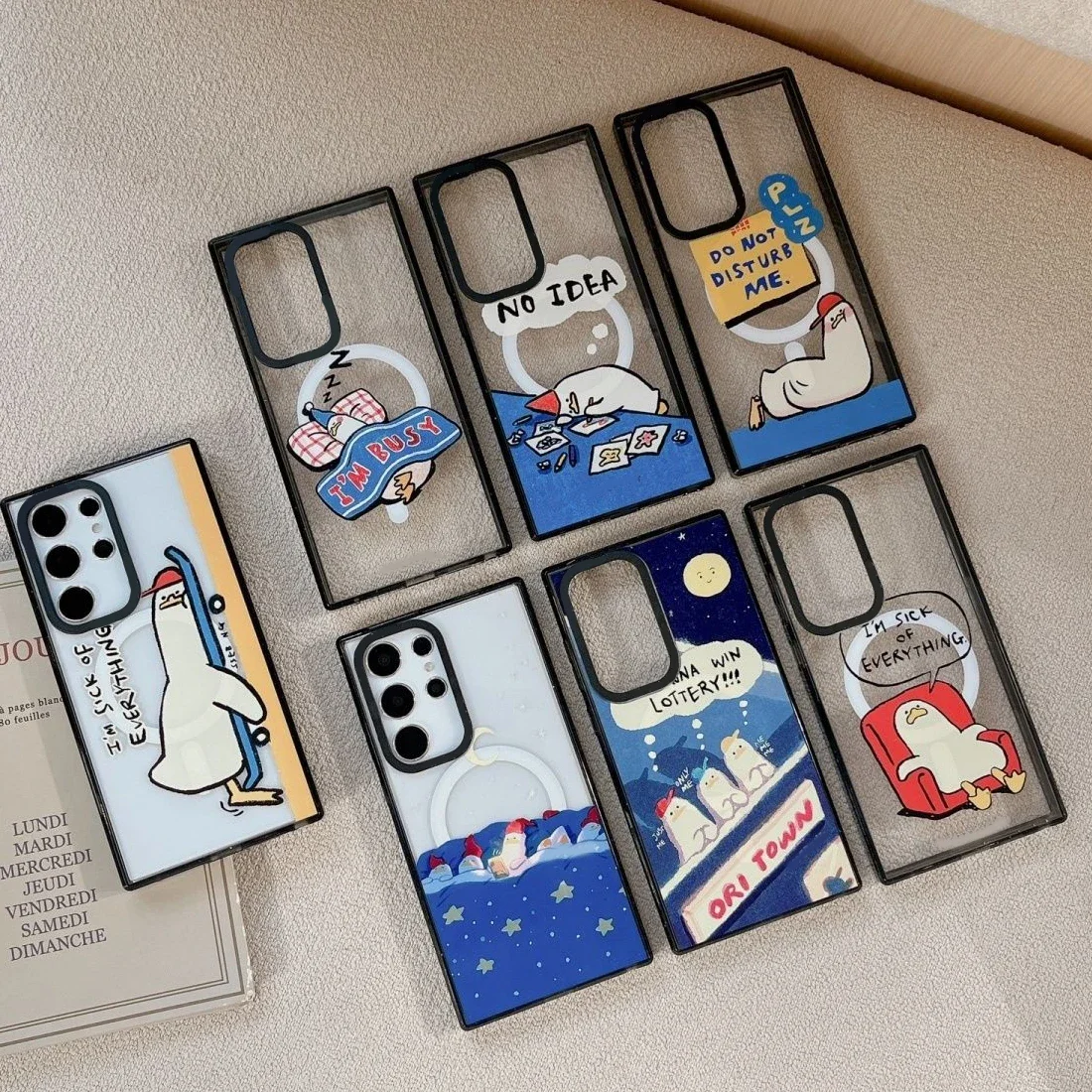 

Cute Lazy Duck MagSafe Acrylic Border Magnetic Phone Case for Samsung Galaxy S22U S23 Ultra S24 Ultra Cover Protective Shell