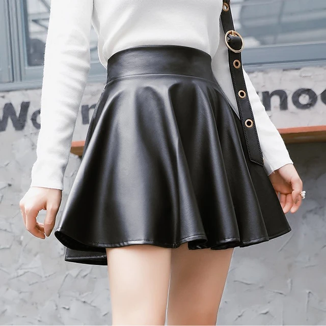 Bershka faux leather skater skirt with wrap around detail in black -  ShopStyle