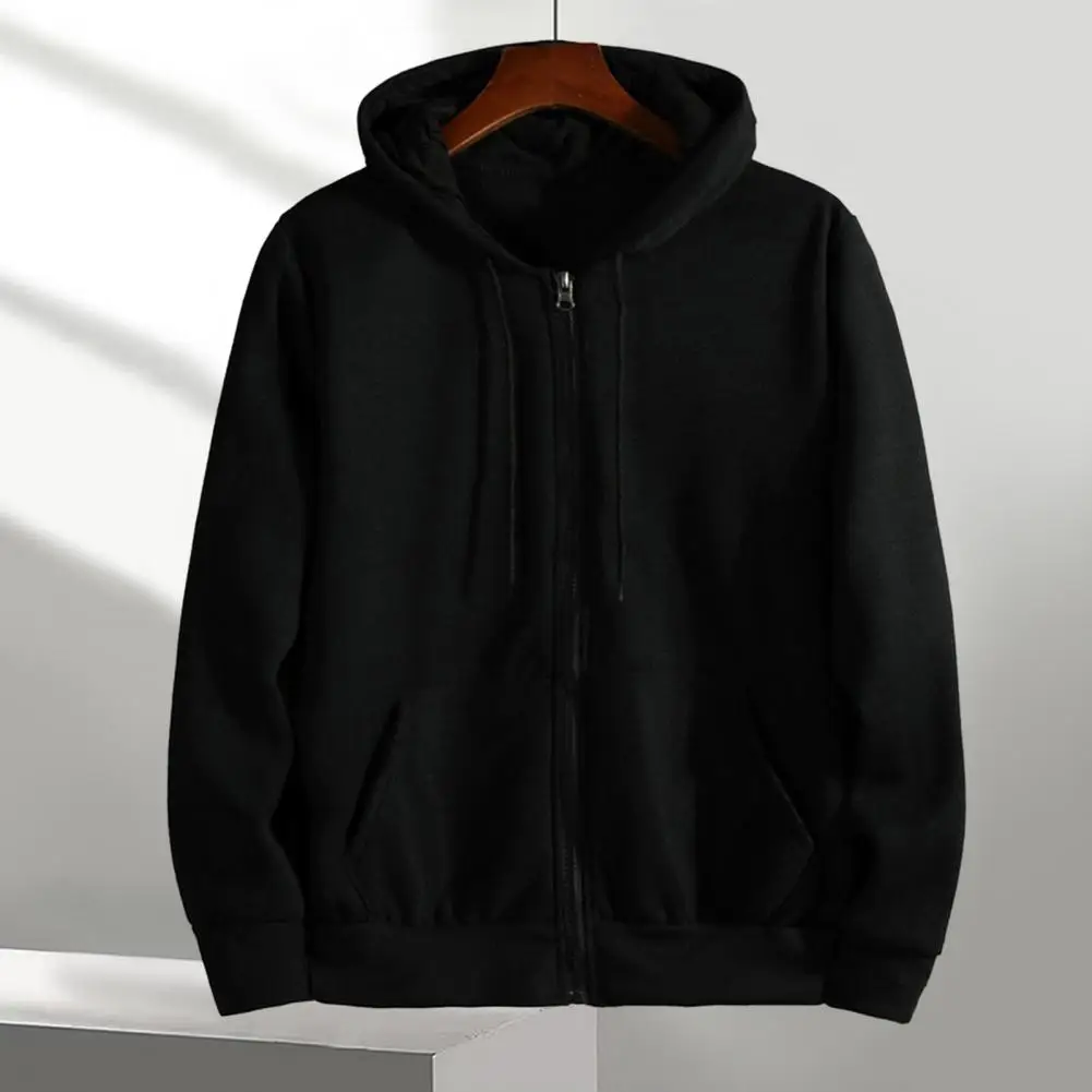

Comfortable Hoodie Coat Stylish Unisex Plush Lined Hoodie Coat with Zipper Placket Drawstring Hood Pockets Long Sleeve for Men