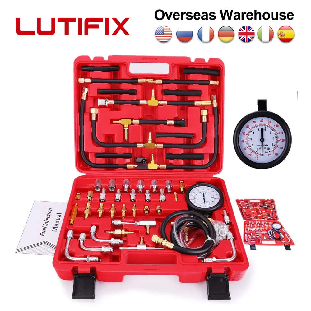 

LUTIFIX TU-443 Pro Fuel Injection Pressure Tester Kit Gauge Auto Manometer Engine Testing Fuel Injection Pump 0-140PSI